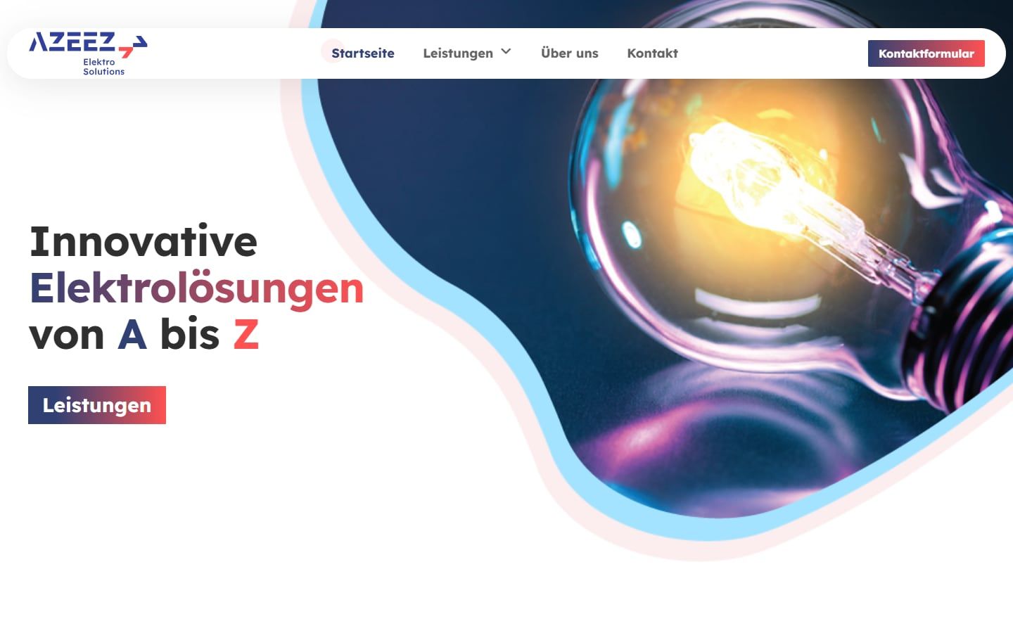 Screenshot der Startseite von Azeez ElektroSolutions