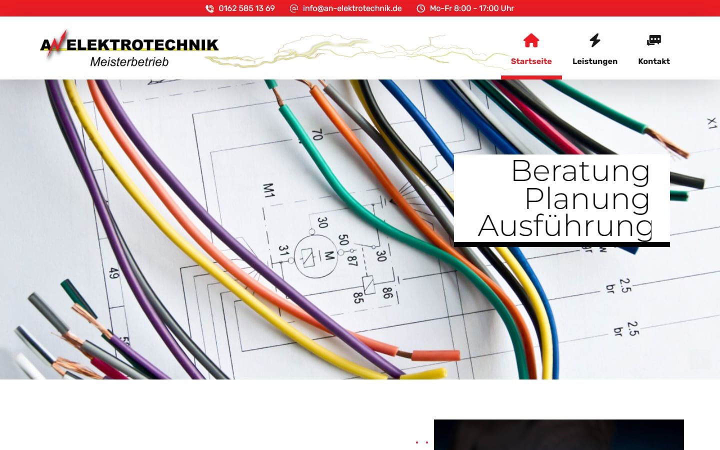 Screenshot der Startseite von AN Elektrotechnik
