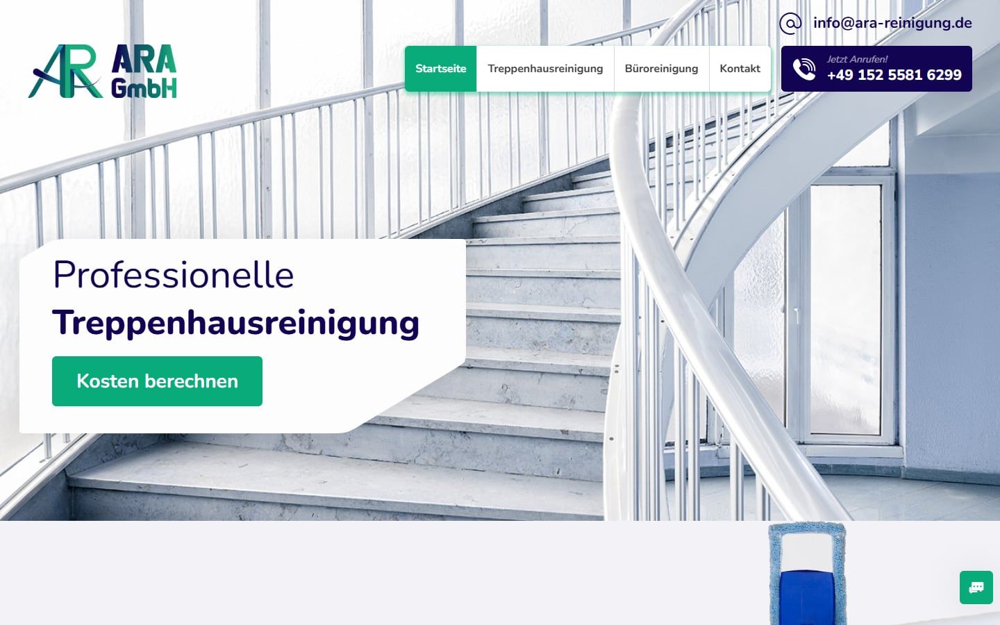 Screenshot der Startseite von ARA Reinigung