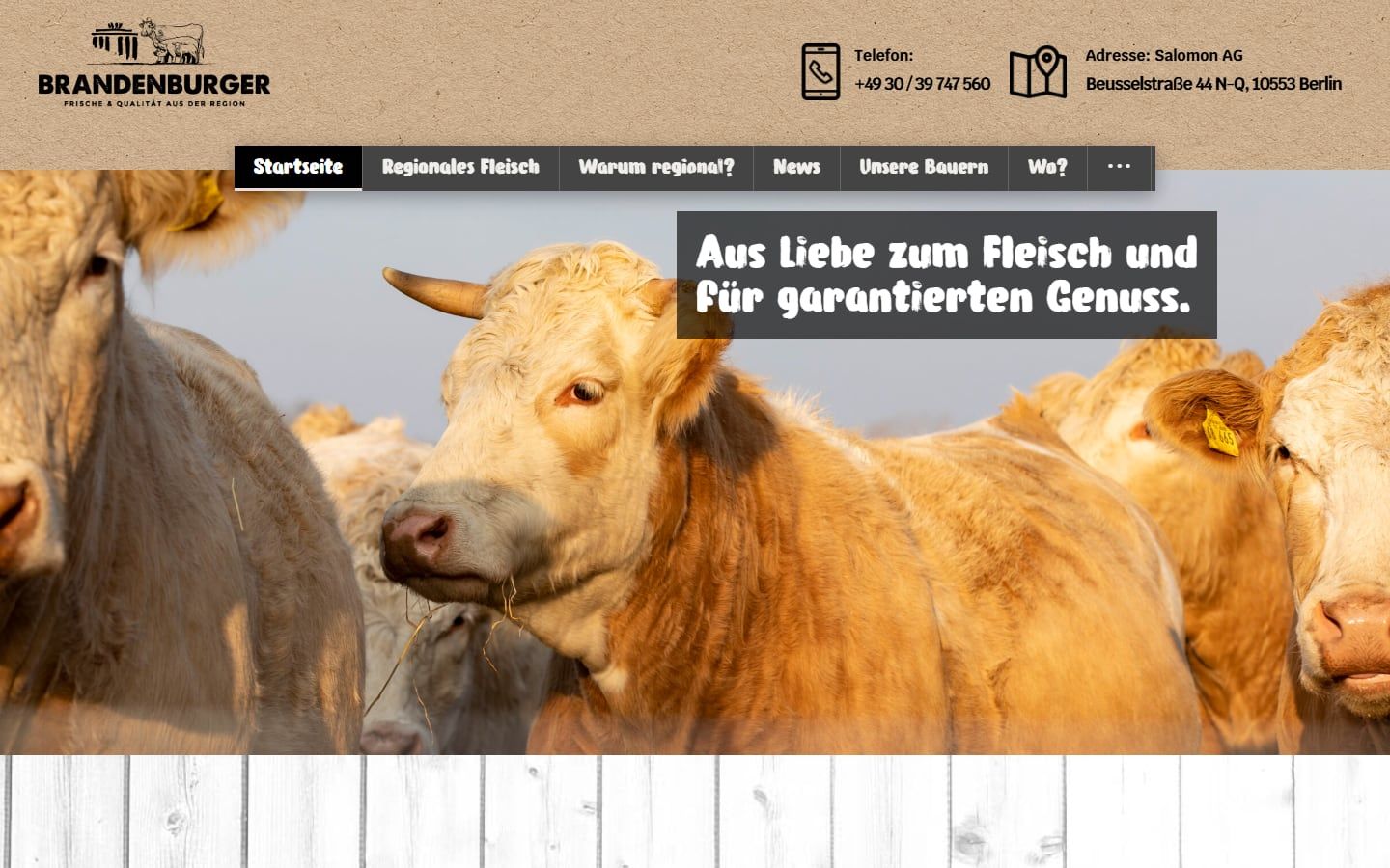Screenshot der Startseite von Brandenburger Fleisch