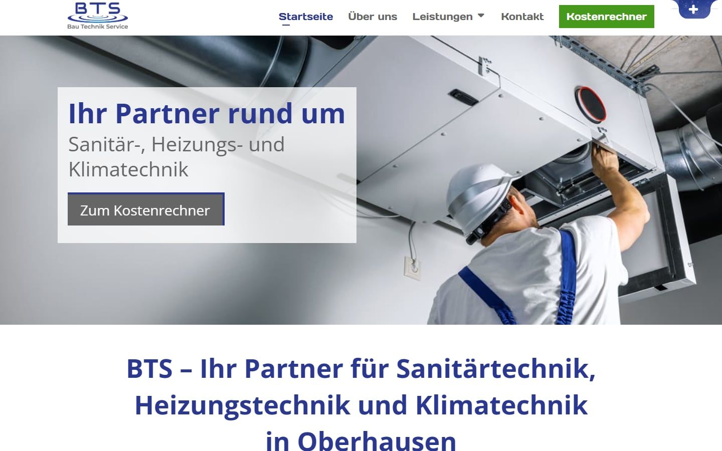 Screenshot der Startseite von BTS Bau Technik Service