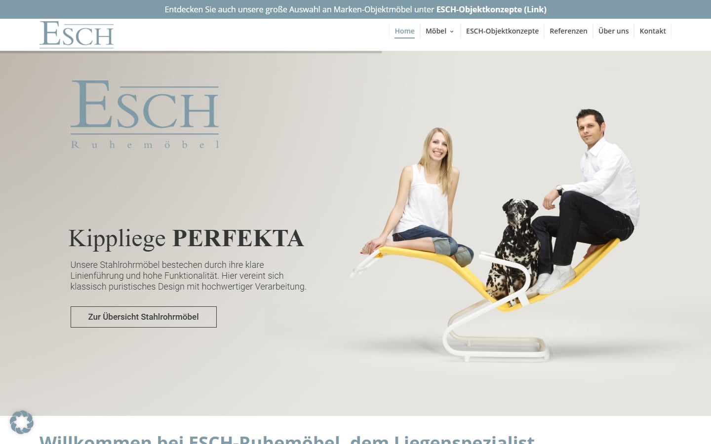 Screenshot der Startseite von ESCH Ruhemöbel