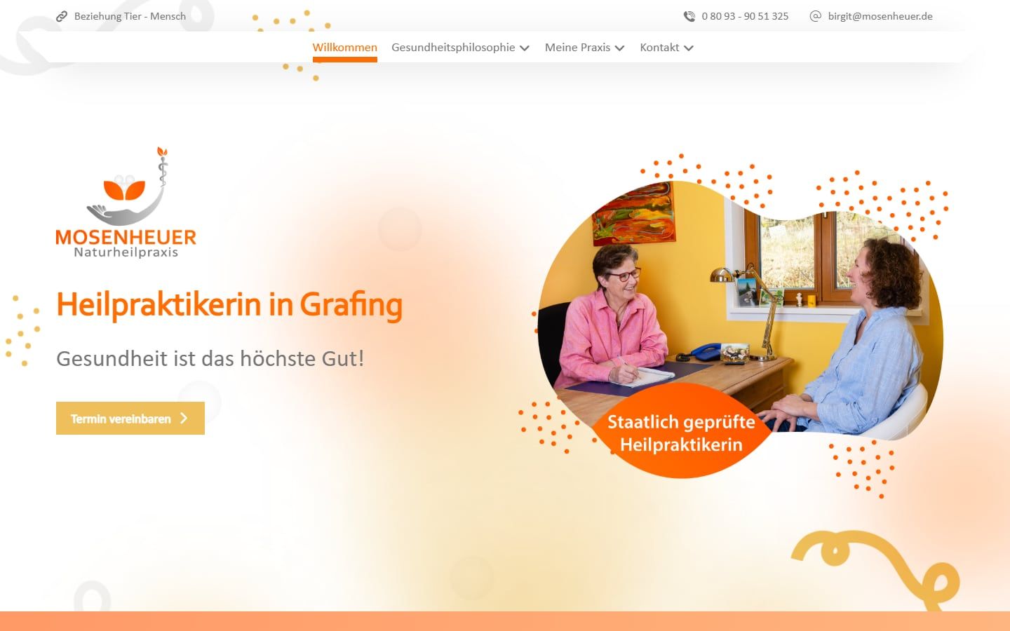 Screenshot der Startseite von Naturheilpraxis Mosenheuer