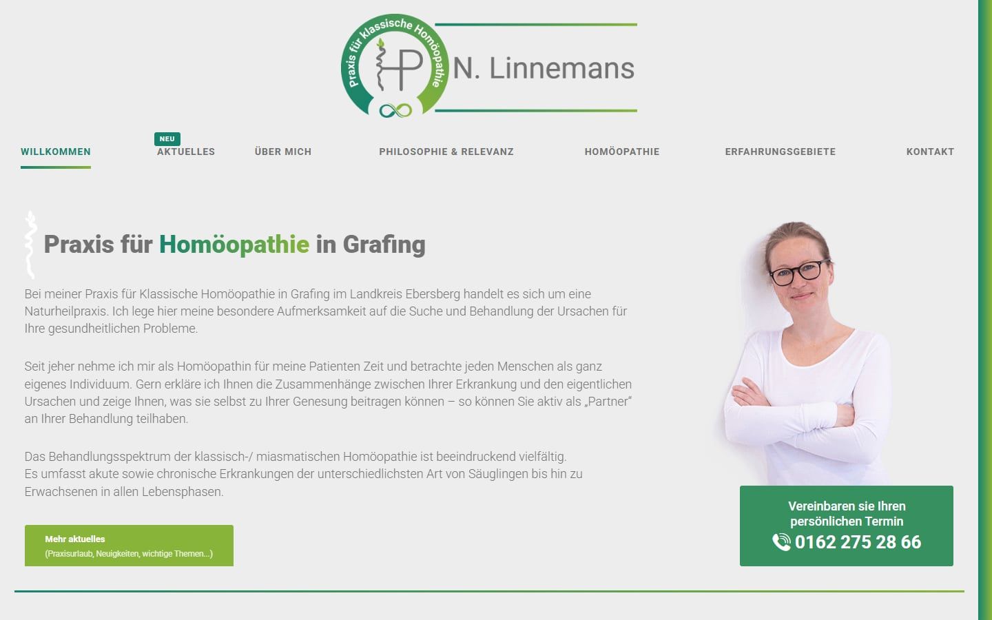 Screenshot der Startseite von Praxis N. Linnemans