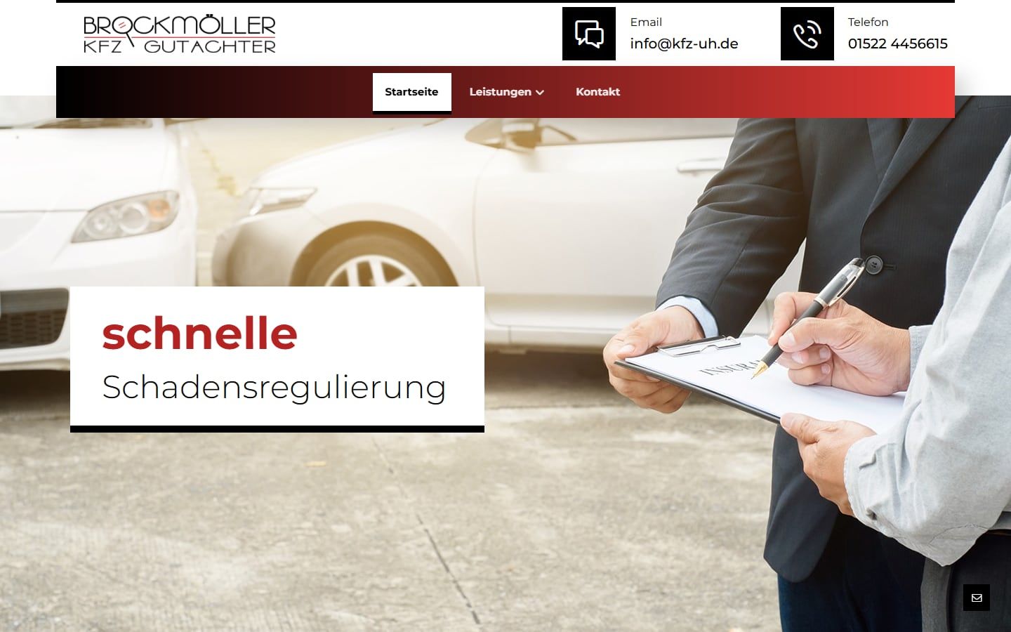 Screenshot der Startseite von Kfz Gutachter Brockmöller