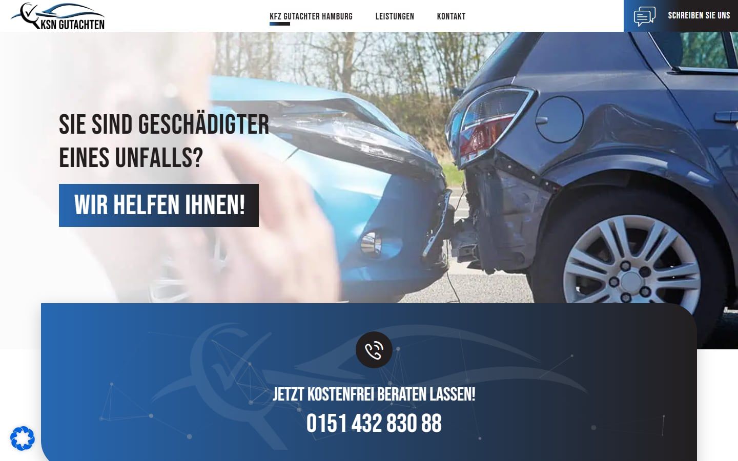 Screenshot der Startseite von KSN Gutachten