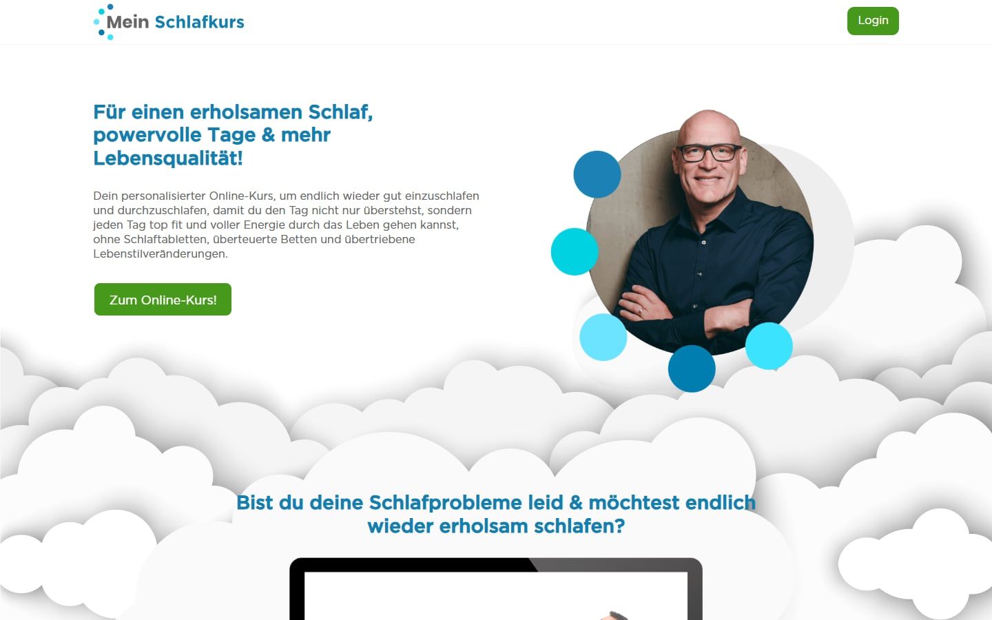 Screenshot der Startseite von Mein Schlafkurs