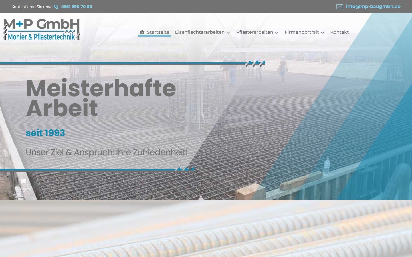 Screenshot der Startseite von M+P GmbH
