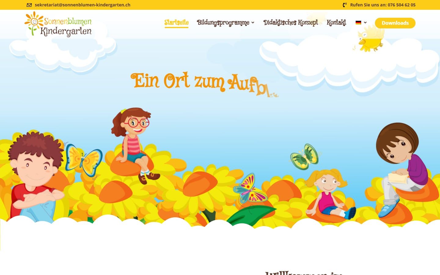 Screenshot der Startseite von Sonnenblumen Kindergarten